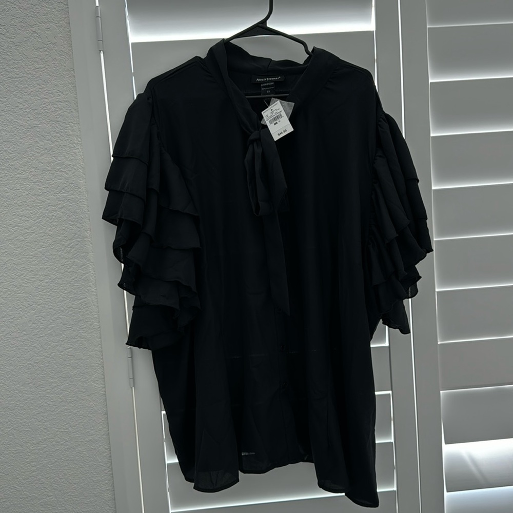Ashley Stewart black tie neck blouse size 32 BRAND NEW WITH TAGS
